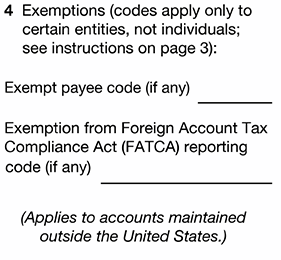 Form W9: Exemption codes Backup Withholding FATCA