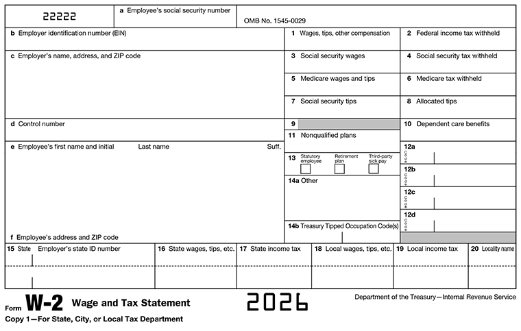 Your W-2 has lettered and numbered boxes