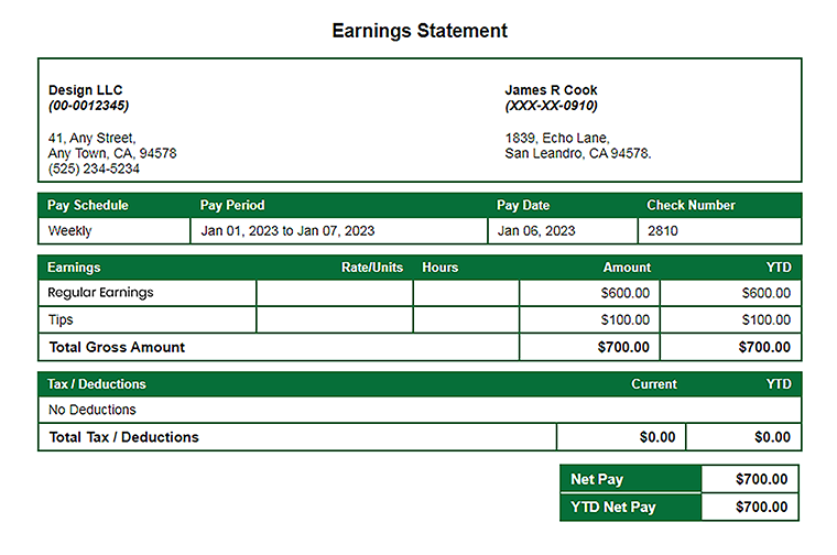 Sample Contractor Pay Stub