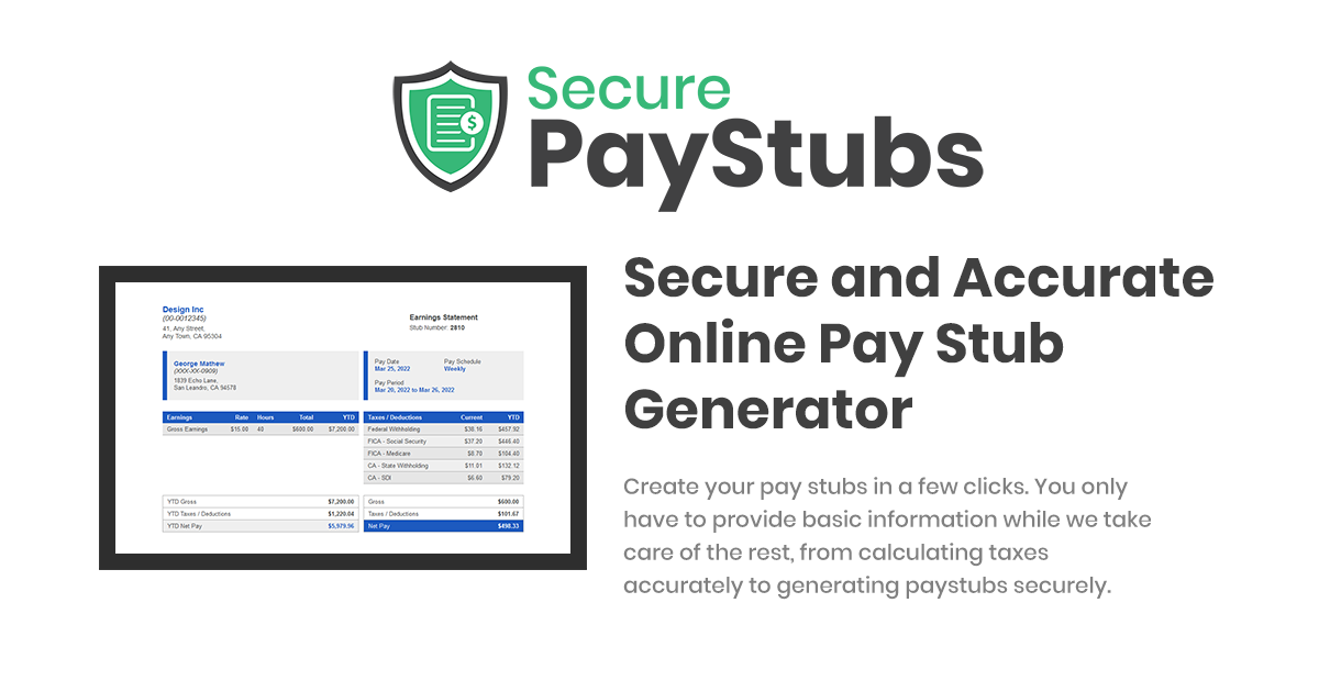 SecurePayStubs: Online Pay stub Generator with Accurate Taxes
