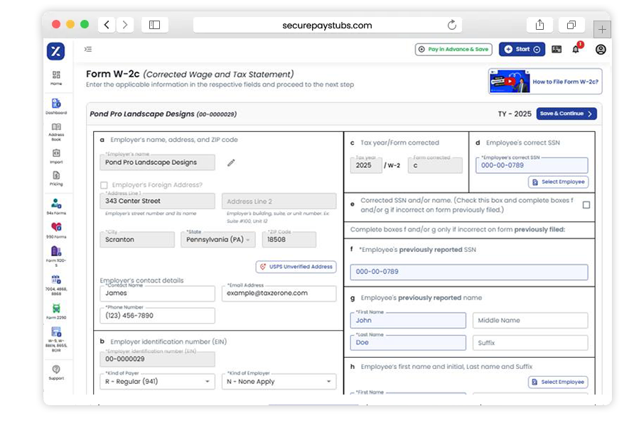 To e-file Form W-2, you will need to provide the following information