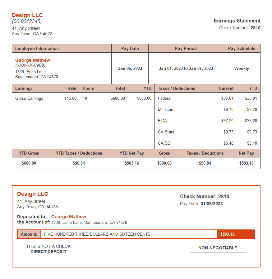 meadow paystub with deposit slip