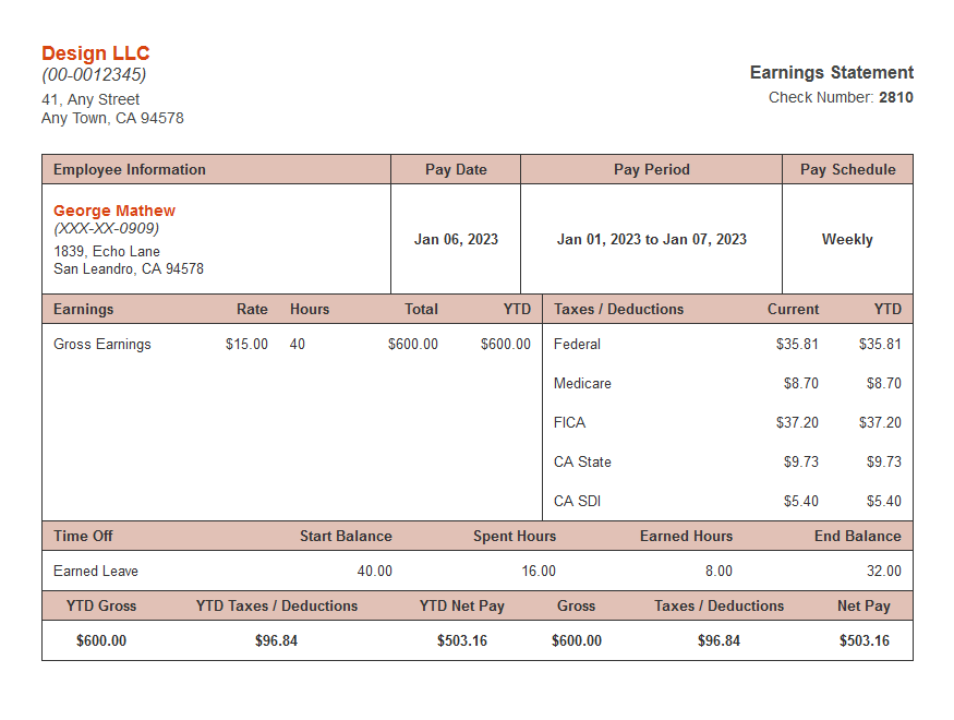 meadow paystub with time off