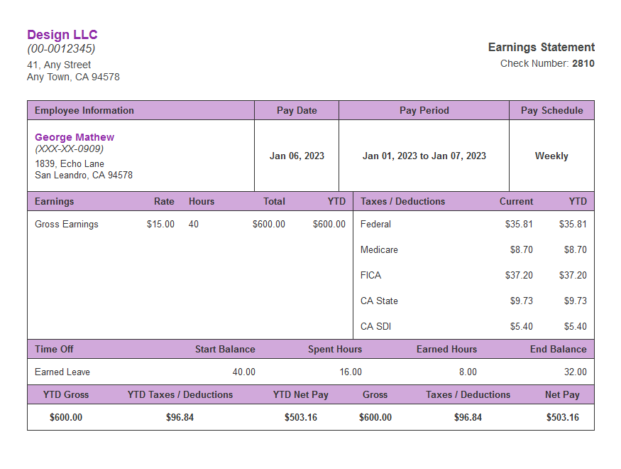 velvet paystub with time off