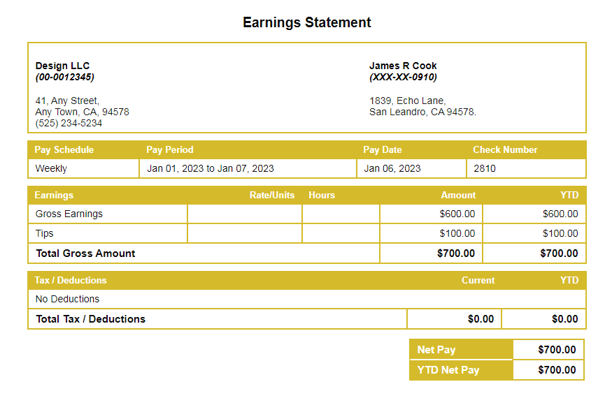 Lemon Tree paystub