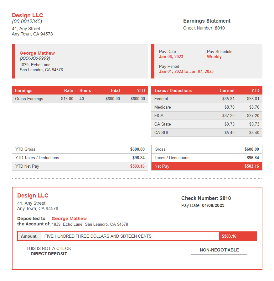 fire paystub with deposit slip