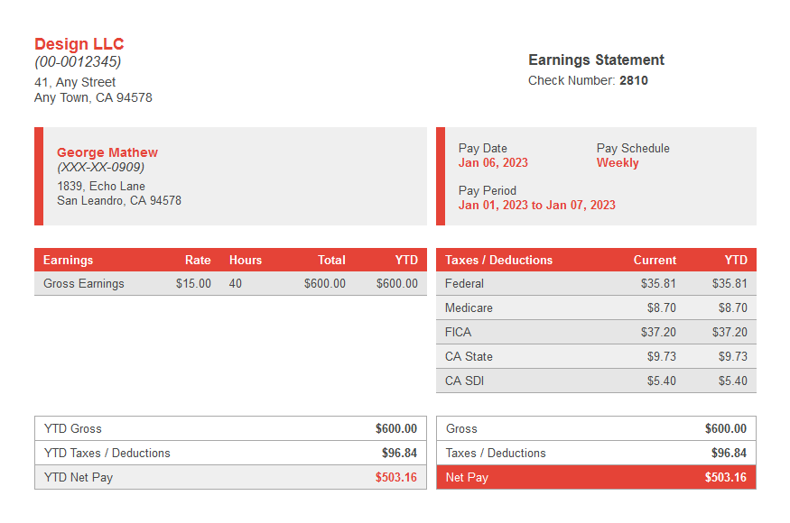 Fire paystub template