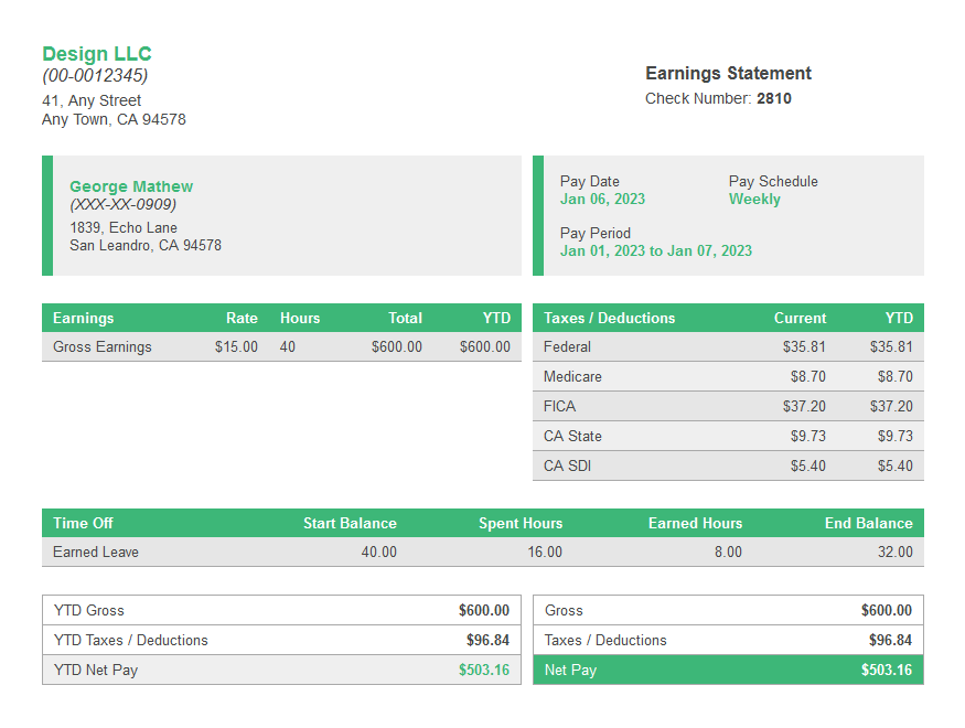 metallica paystub with time off