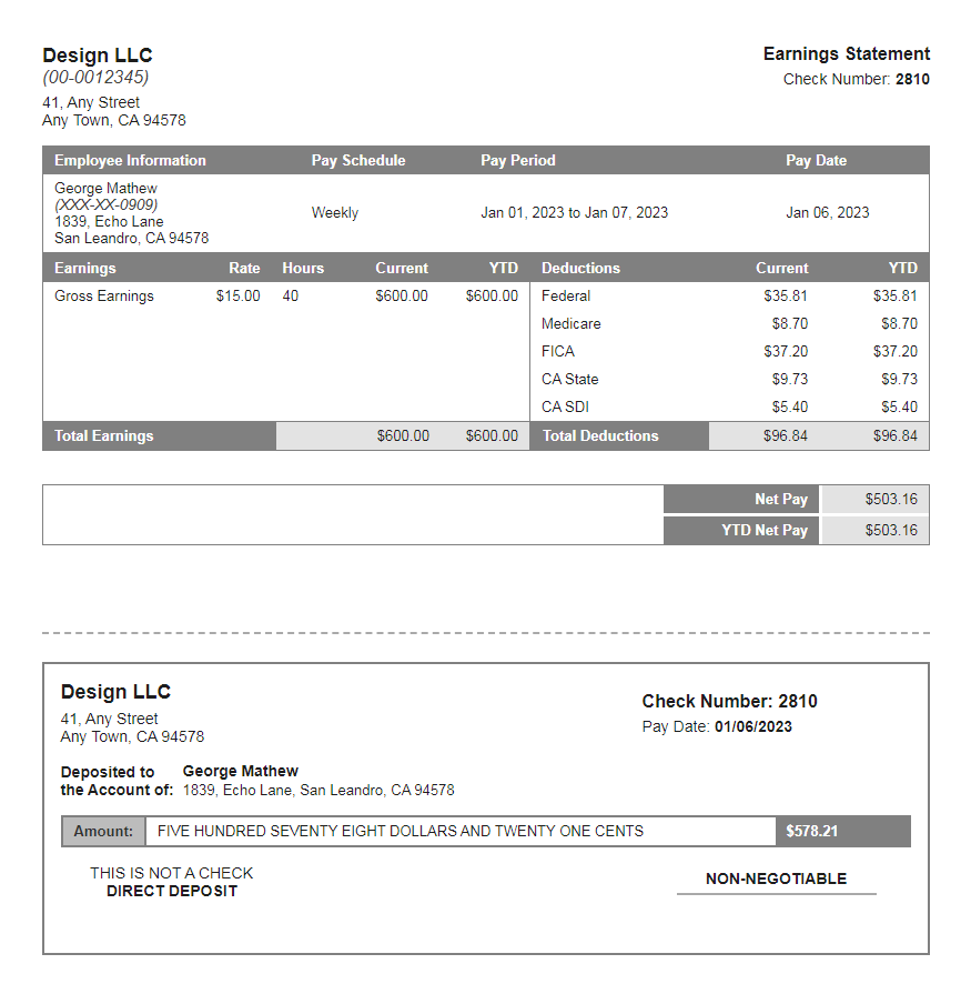 trolley grey paystub with deposit slip