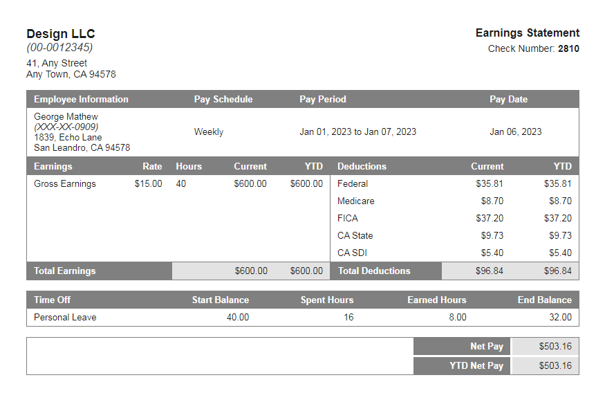 trolley-grey paystub with time off