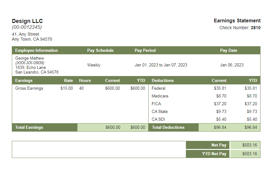 glade green paystub template